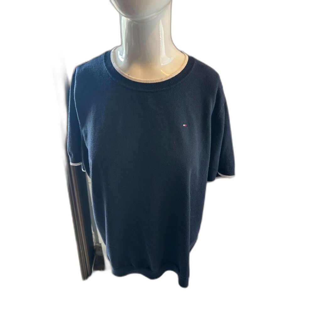 Tommy Hilfiger Women’s Knit Top Crew Neck Short Sleeves Sz XL Cotton Blend Navy